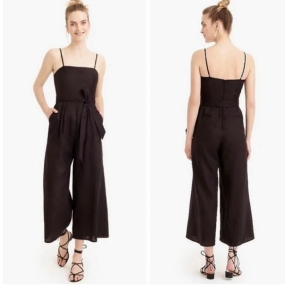 J. Crew Pants - NWT JCrew 100% Linen Wide Leg Belted Black Jumpsuit Size 8 Tall